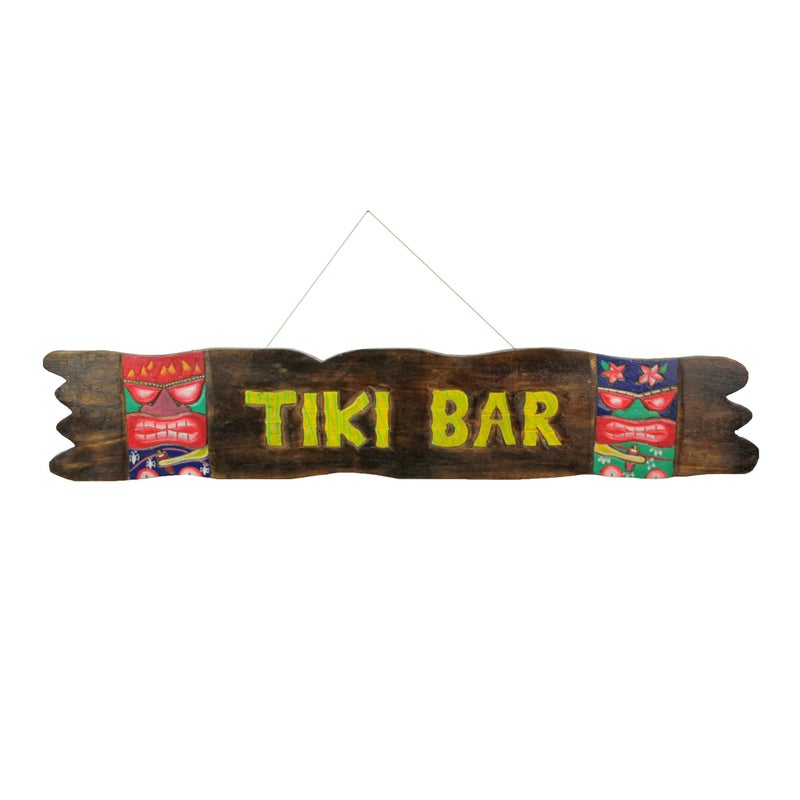 Things2Die4 39Inch Long HandCarved and HandPainted Wooden Tiki Bar Wall Hanging Sign with Rope Hanger  Artisan Crafted  Beachy Home Decor
