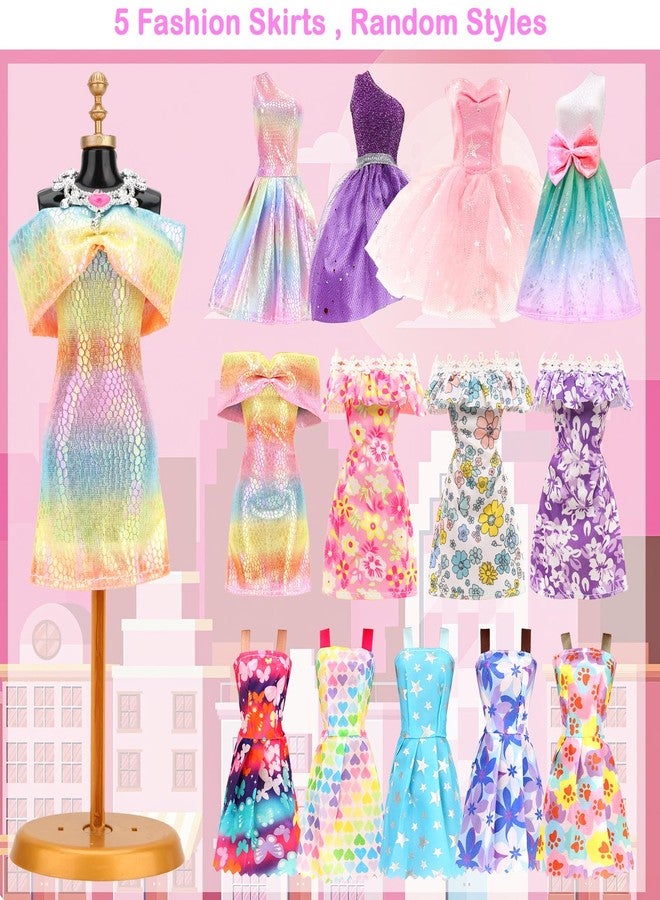 BARWA 29 PCS Doll Clothes and Accessories Elegant Business Skirt Set Mermaid Floral Dress Mini Skirts Casual Tops and Pants High Heel Flat Shoes Necklace for 11.5 Inch Girl Dolls - Image 4