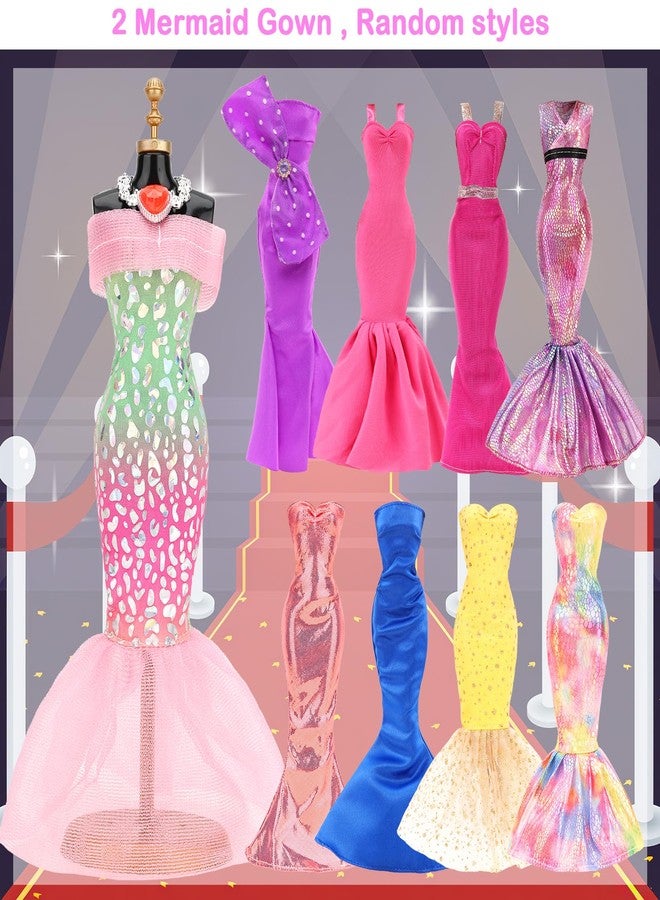 BARWA 29 PCS Doll Clothes and Accessories Elegant Business Skirt Set Mermaid Floral Dress Mini Skirts Casual Tops and Pants High Heel Flat Shoes Necklace for 11.5 Inch Girl Dolls - Image 3