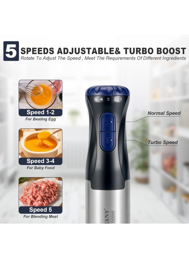 sokany 5 In 1 Hand Blender, Electric Mixer 1000W, Multipurpose Blender, Portable, 5 Speed Stainless Steel Blender With Chopper and Whisk, 700ML Mixing Cup and 500ML Meat Grinding Bowl - Image 3