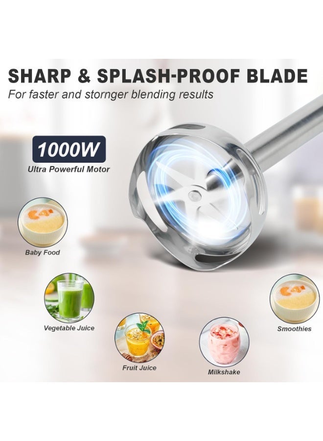 sokany 5 In 1 Hand Blender, Electric Mixer 1000W, Multipurpose Blender, Portable, 5 Speed Stainless Steel Blender With Chopper and Whisk, 700ML Mixing Cup and 500ML Meat Grinding Bowl - Image 2