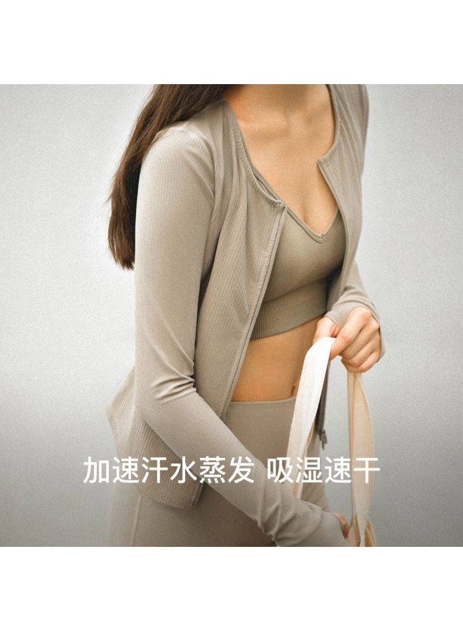 ubras Slim-Fit Solid Color Sports Long Sleeve Cardigan, Breathable Versatile Running Jacket Base Layer Women'S Top - Image 5