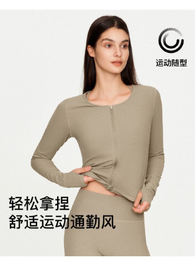 ubras Slim-Fit Solid Color Sports Long Sleeve Cardigan, Breathable Versatile Running Jacket Base Layer Women'S Top - Image 1