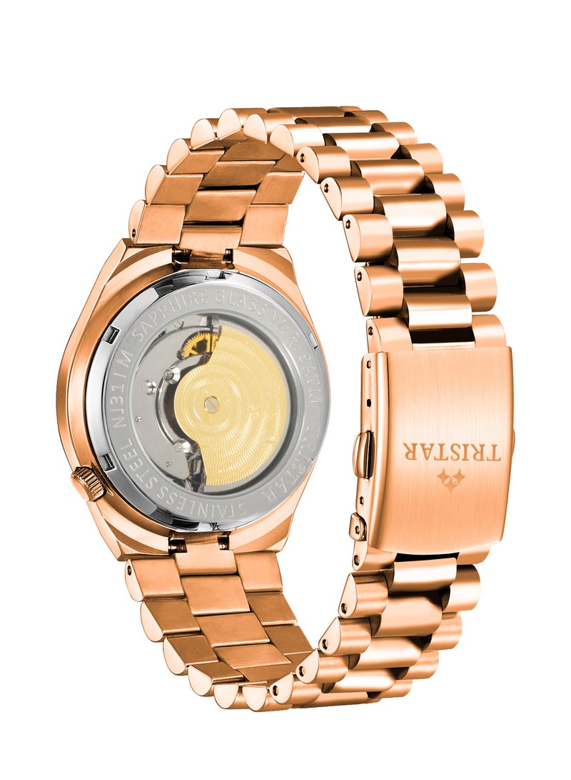 Tristar NJ Series Men's Automatic Watch Scarlet Red Index Dial Rose Gold Bracelet Wrist Watch for Men - Image 3