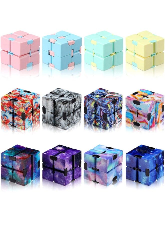 Gejoy 12 Pieces Infinity Cube Mini Fidget Blocks Mini Infinity Cube Desk Toy Sensory Tool Fidget Blocks Magic Puzzle Flip Cube For Teens Adults Birthday Favors (Star And Macarons) - Image 1