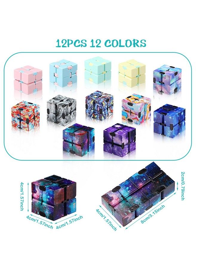 Gejoy 12 Pieces Infinity Cube Mini Fidget Blocks Mini Infinity Cube Desk Toy Sensory Tool Fidget Blocks Magic Puzzle Flip Cube For Teens Adults Birthday Favors (Star And Macarons) - Image 3
