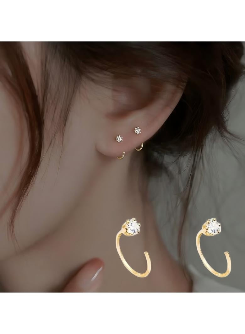 Korean Minimalist Zircon Hook Earrings for Women – Everyday Wear, Sleep-Friendly Studs, Elegant Small Luxury Jewelry - Image 1