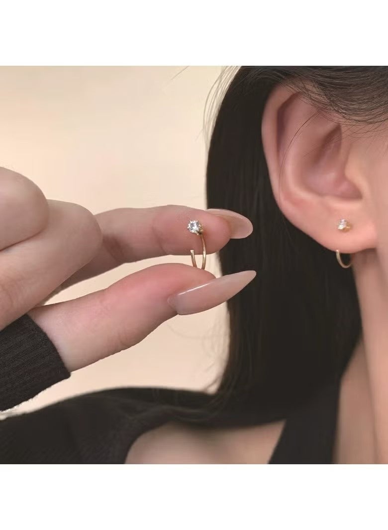 Korean Minimalist Zircon Hook Earrings for Women – Everyday Wear, Sleep-Friendly Studs, Elegant Small Luxury Jewelry - Image 2