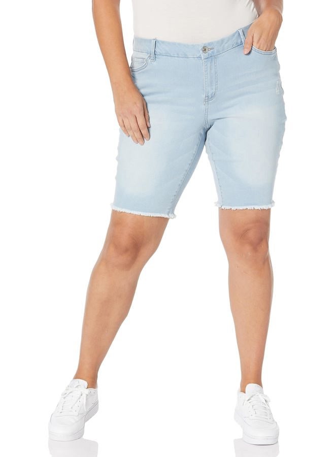 YMI Women's Plus Size Curvy Fit High Rise Bermuda Shorts with Fray, Q2655 Celeste Blue Rips, 18 - Image 1