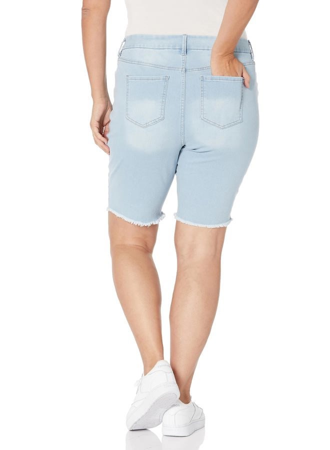 YMI Women's Plus Size Curvy Fit High Rise Bermuda Shorts with Fray, Q2655 Celeste Blue Rips, 18 - Image 2