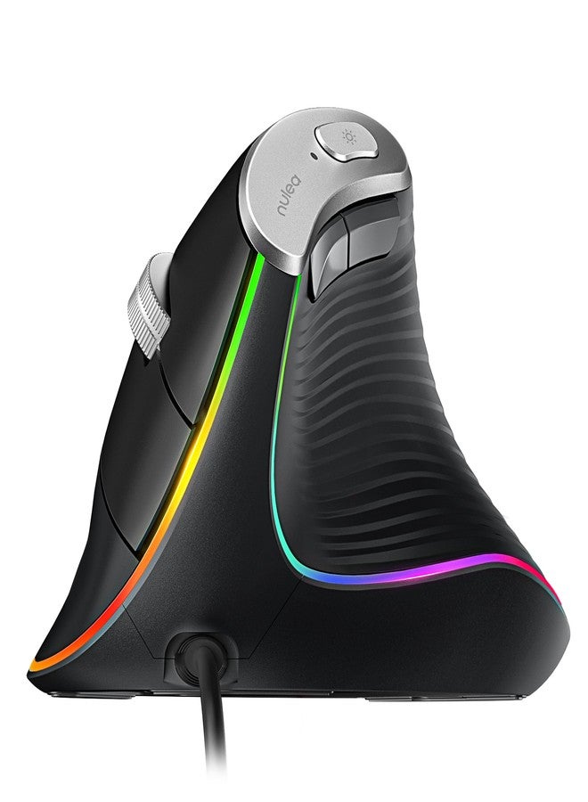 Nulea M504 Wired Vertical Mouse, USB Optical Ergonomic Mouse Wired with 4 Adjustable DPI, 11 RGB Backlight Modes, Compatible for Laptop, PC, Desktop, Mac, Black - Image 1