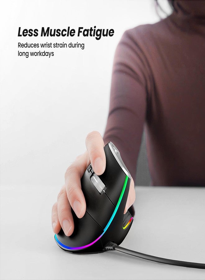 Nulea M504 Wired Vertical Mouse, USB Optical Ergonomic Mouse Wired with 4 Adjustable DPI, 11 RGB Backlight Modes, Compatible for Laptop, PC, Desktop, Mac, Black - Image 2