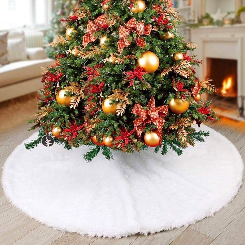 YEAHOME Christmas Tree Skirt, 48 Inch White Soft Faux Fur Tree Skirts Plush Christmas Decorations, White Ornaments Christmas Tree Skirts Xmas Decorations Indoor Holiday Party Decor - Image 1