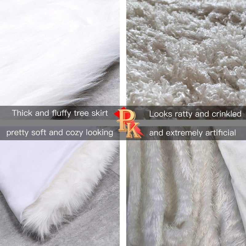 YEAHOME Christmas Tree Skirt, 48 Inch White Soft Faux Fur Tree Skirts Plush Christmas Decorations, White Ornaments Christmas Tree Skirts Xmas Decorations Indoor Holiday Party Decor - Image 3
