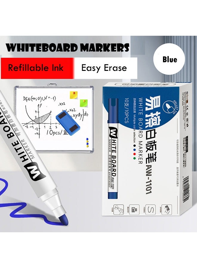 Generic 10PCS Refillable Blue Whiteboard Markers – Easy Erase, Smooth Writing  - Image 1
