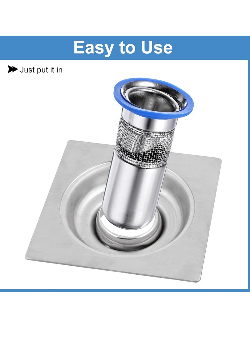 كاست ويف 2Pcs Shower Floor Drain, Stainless Steel Floor Drain Anti-Odor Plugs, Shower Drain Hair Catcher, One Way Drain Valve Sewer Core, 100 x 45mm/3.9 x 1.8 - Image 3