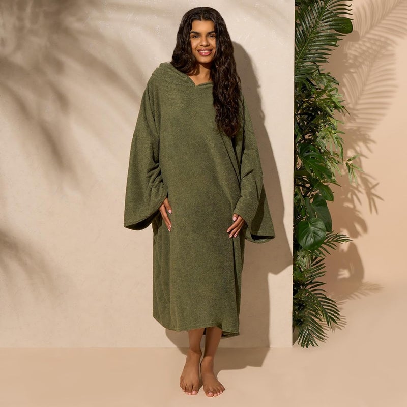 Brentfords Hooded Towel Adults, Changing Robe Large Bath Surf Beach Swimming Robe Absorbent Quick Dry Soft Microfibre Towel Wrap for Women Men, Khaki Green - Image 5