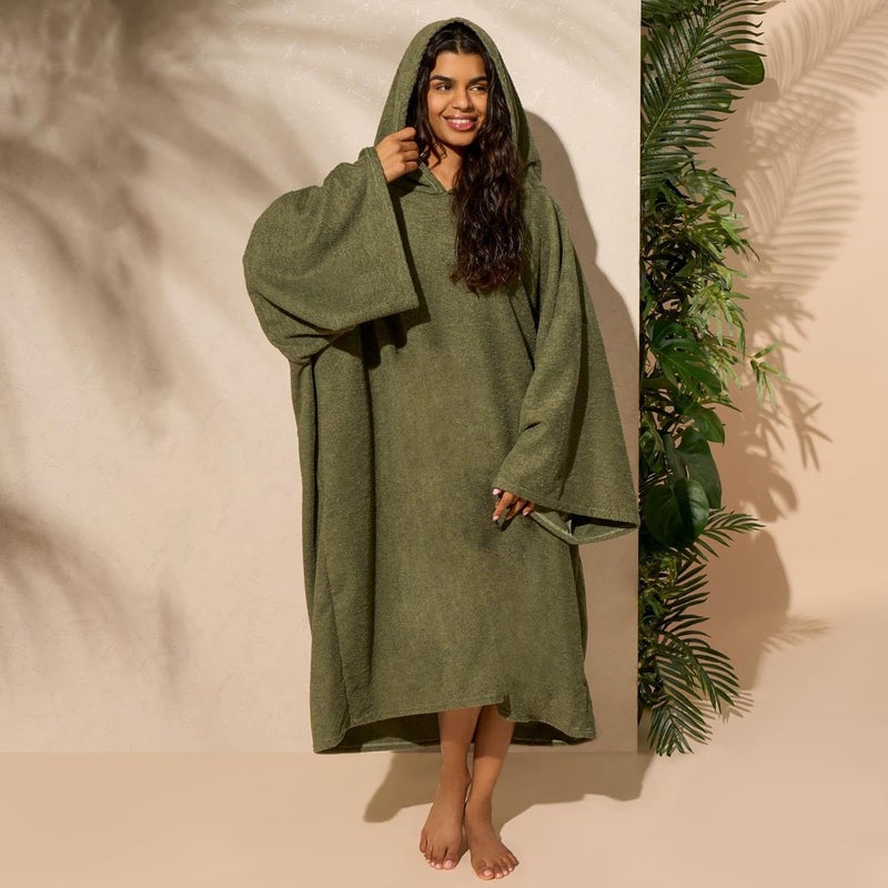 Brentfords Hooded Towel Adults, Changing Robe Large Bath Surf Beach Swimming Robe Absorbent Quick Dry Soft Microfibre Towel Wrap for Women Men, Khaki Green - Image 4