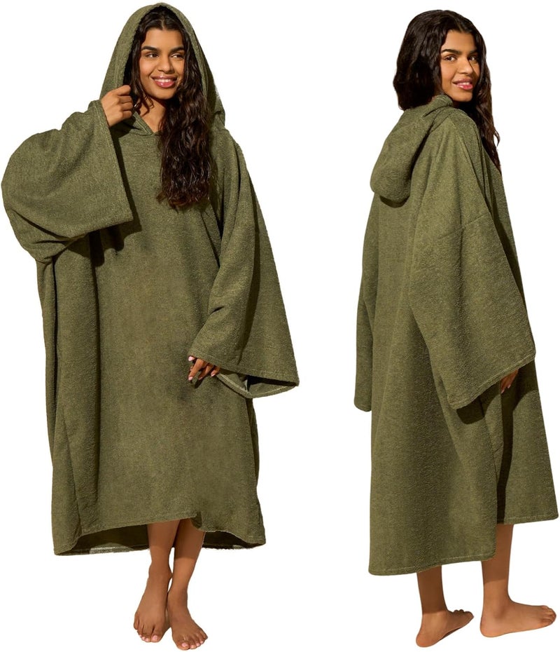Brentfords Hooded Towel Adults, Changing Robe Large Bath Surf Beach Swimming Robe Absorbent Quick Dry Soft Microfibre Towel Wrap for Women Men, Khaki Green - Image 1