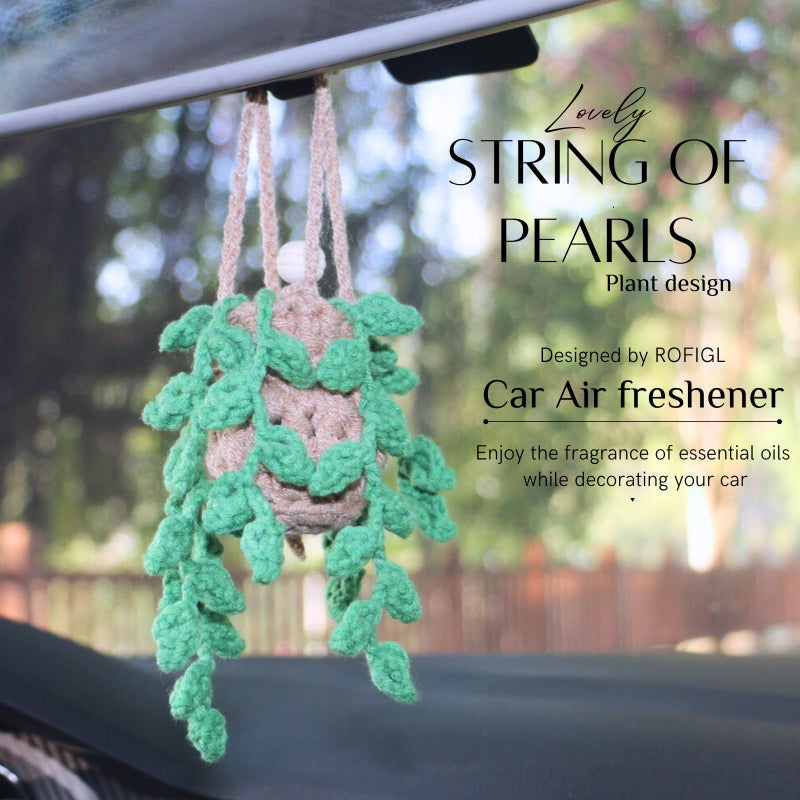 ROFIGL Handmade Crochet Hanging Car Air Freshener,12ml Empty Refillable Oil Diffuser Bottle with Crochet Hanging succulents Plant for Car Rearview Mirror for Home, and Office Hanging Diffuser Decor - Image 2