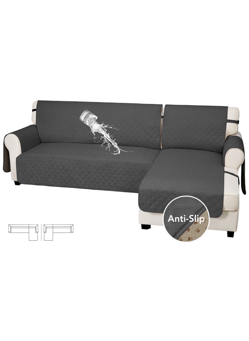 Easy-Going EasyGoing Waterproof Sectional Couch Covers with Chaise 2Piece Non Slip L Shape Sofa Cover for Dogs Leakproof Furniture Protector Cover with Adjustable Strap for Pets Small Dark Gray 
