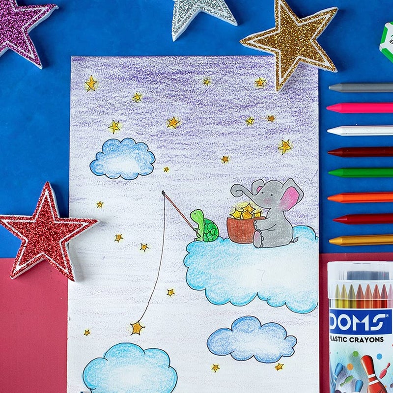 Doms 28 Shades Erasable Plastic Crayons Round Tin Box Smooth Even Shading Bright Playful Colors Free Sharpner Inside NonToxic Safe For Childrens Pack of 2