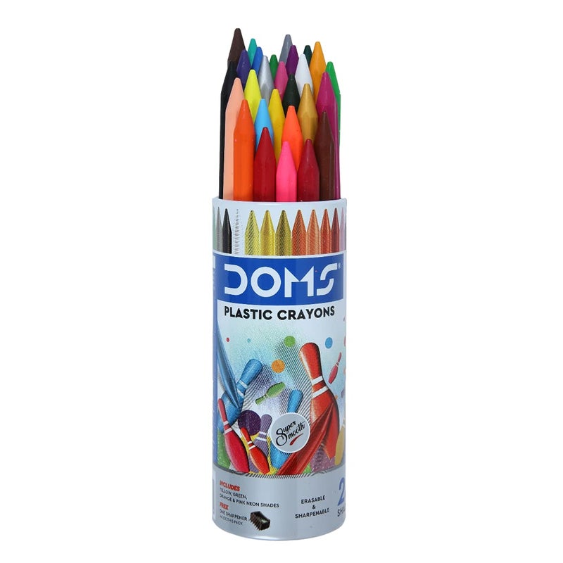 Doms 28 Shades Erasable Plastic Crayons Round Tin Box Smooth Even Shading Bright Playful Colors Free Sharpner Inside NonToxic Safe For Childrens Pack of 2