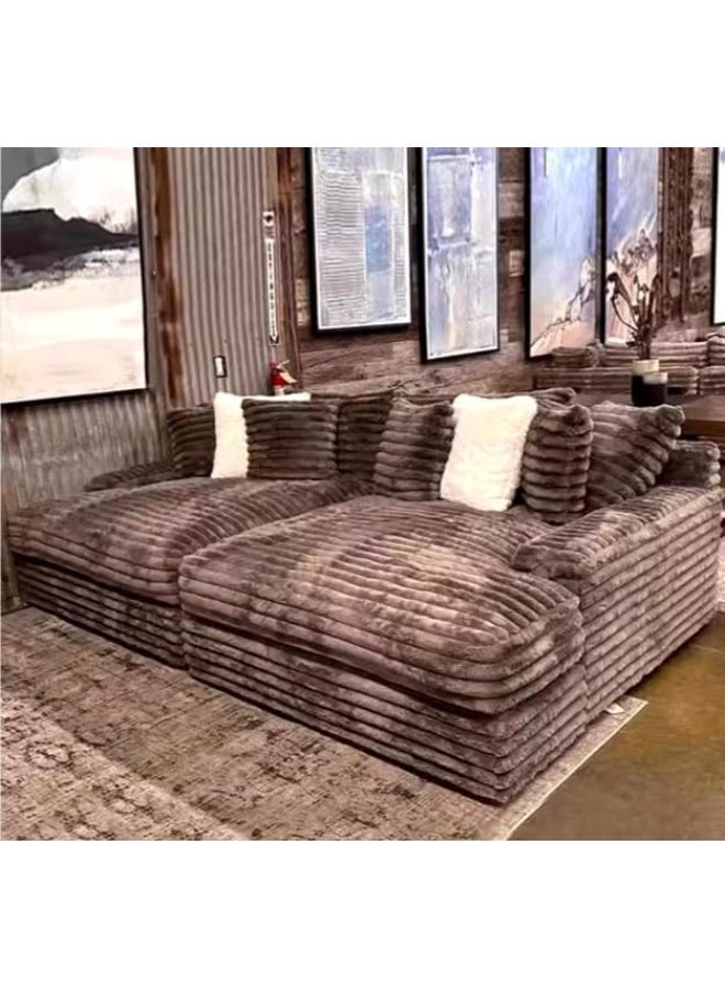 Generic Modular King Sofa in Luxe Brown Suede  - Image 1