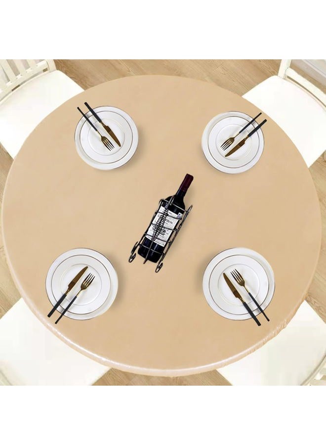 LUSHVIDA Round Waterproof Table Cover Elastic Tablecloth Vinyl Fitted Table Cover Elastic Edged Plastic Table Cloth (Champagne, Best for Up to 45-56 Inch Round) - Image 1