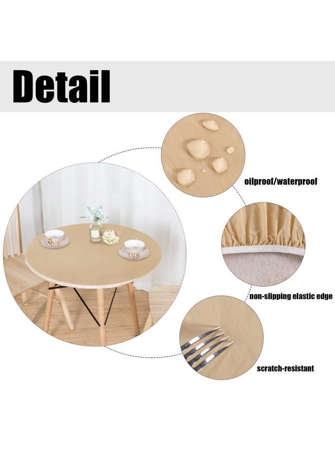 LUSHVIDA Round Waterproof Table Cover Elastic Tablecloth Vinyl Fitted Table Cover Elastic Edged Plastic Table Cloth (Champagne, Best for Up to 45-56 Inch Round) - Image 2