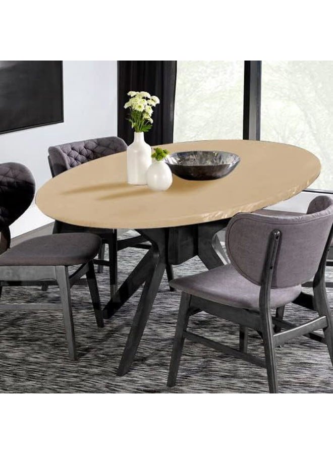 LUSHVIDA Round Waterproof Table Cover Elastic Tablecloth Vinyl Fitted Table Cover Elastic Edged Plastic Table Cloth (Champagne, Best for Up to 45-56 Inch Round) - Image 5
