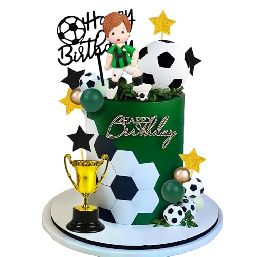 DRWATE Soccer Cake Topper Decorations Soccer Player Clay Figurine Decorations for Football Sport Birthday Supplies Style 01 - Image 1