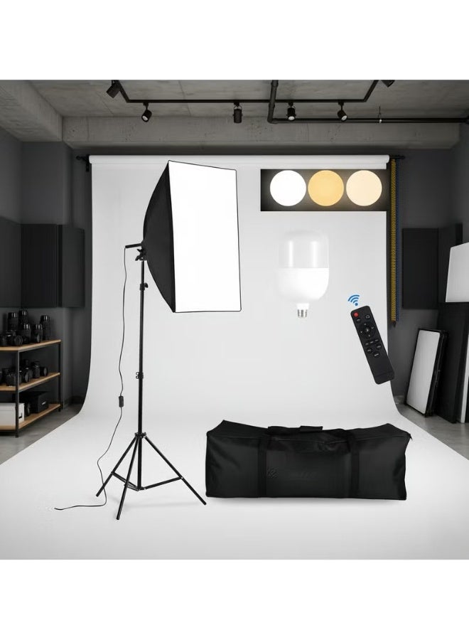 Photography Soft Box Lighting Kit with 200W 3 Colors Bulbs Soft Boxes and Carry Bag for Portrait Product Shooting - Image 1