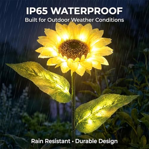 hardoll Plastic Solar Lights Outdoor 20 Led Sunflower Lamp for Home Garden Waterproof Decoration (Warm White- Pack of 1,Steady Mode) - Image 3