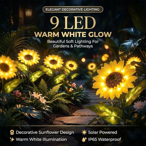 hardoll Plastic Solar Lights Outdoor 20 Led Sunflower Lamp for Home Garden Waterproof Decoration (Warm White- Pack of 1,Steady Mode) - Image 2