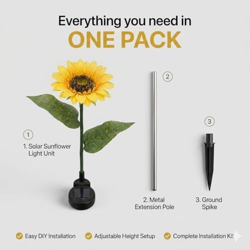 hardoll Plastic Solar Lights Outdoor 20 Led Sunflower Lamp for Home Garden Waterproof Decoration (Warm White- Pack of 1,Steady Mode) - Image 4