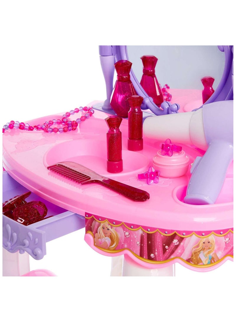 Toy Box Dressing Table Play Set Sensor Operating Toy Beauty Dresser Girl Princess Make up Toys Pretend Play Cosmetic Toy Dresser Set with Light, Music & Chair - Image 2