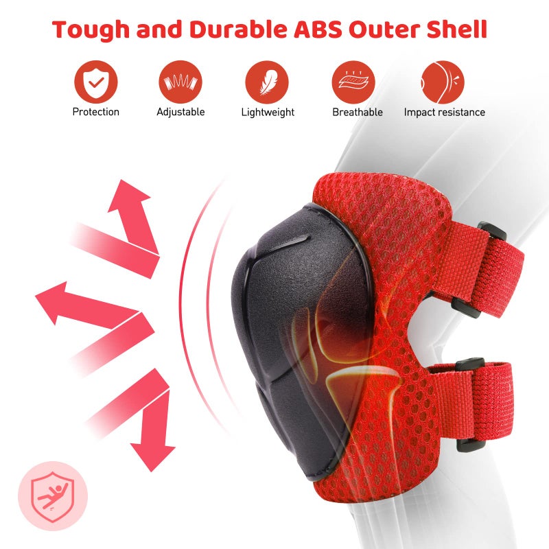 KUYOU Kids Knee Pads Elbow Pads Guards Protective Gear Set Safety Gear for Roller Skates Cycling BMX Bike Skateboard Inline Skatings Scooter Riding Sports. Red Small - Image 3