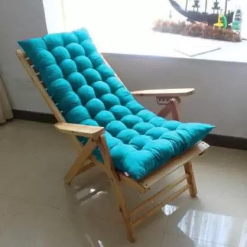Linenovation Super Comfy Long Rocking Chair CushionBench Back Seat Pad Cotton Handmade Quilts Sky Blue 18 x 50 Inch - Image 1