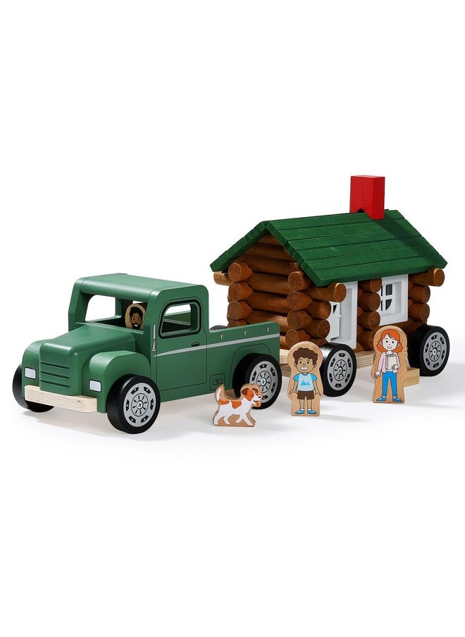SainSmart Jr. SainSmart Jr. Wooden Truck Building Playset for Kids, Vintage Camper RV Compatible with Lincoln Logs, STEM Educational Toy, Perfect Retro Gift for Ages 3+  - Image 1
