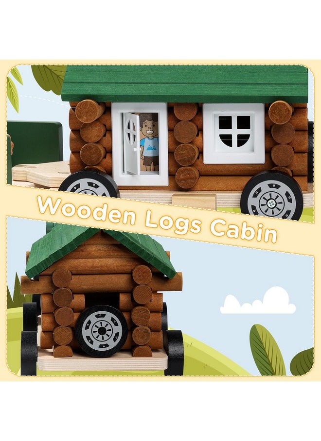 SainSmart Jr. SainSmart Jr. Wooden Truck Building Playset for Kids, Vintage Camper RV Compatible with Lincoln Logs, STEM Educational Toy, Perfect Retro Gift for Ages 3+  - Image 4