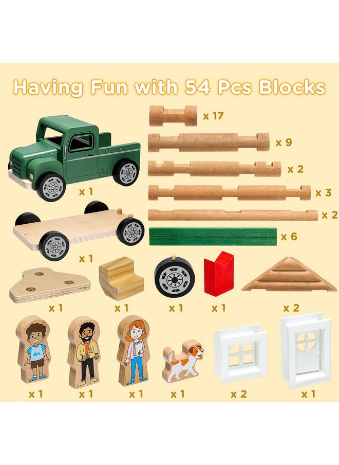 SainSmart Jr. SainSmart Jr. Wooden Truck Building Playset for Kids, Vintage Camper RV Compatible with Lincoln Logs, STEM Educational Toy, Perfect Retro Gift for Ages 3+  - Image 2