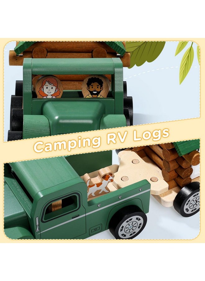 SainSmart Jr. SainSmart Jr. Wooden Truck Building Playset for Kids, Vintage Camper RV Compatible with Lincoln Logs, STEM Educational Toy, Perfect Retro Gift for Ages 3+  - Image 3