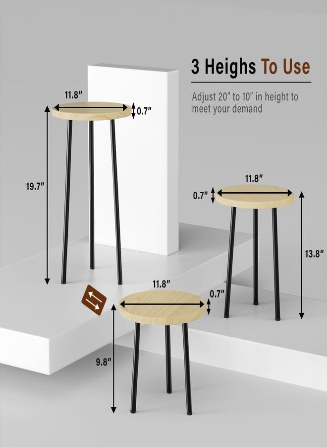 SAKSUN Plant Stand Indoor, Metal Small Round Plant Stand Table, Mid Century Modern Corner Plant Stands Shelfs Holds fit Patio Garden Office Living Room Home Decor-14 & 20" Tall-Adjustable (Burlywood) - Image 2