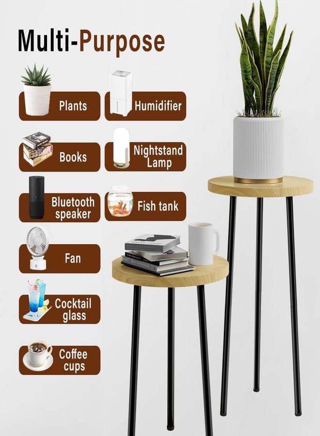 SAKSUN Plant Stand Indoor, Metal Small Round Plant Stand Table, Mid Century Modern Corner Plant Stands Shelfs Holds fit Patio Garden Office Living Room Home Decor-14 & 20" Tall-Adjustable (Burlywood) - Image 5