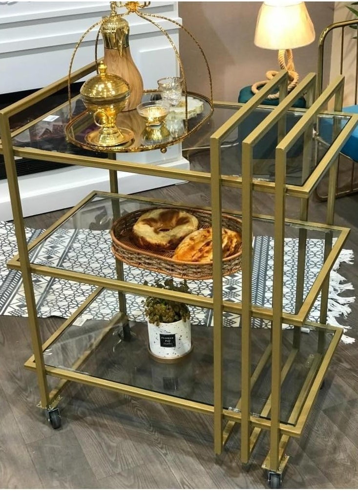 LINGWEI - Modern Kitchen Serving Cart 1.3cm Metal Frame with Clear Glass Shelves Pre Assembled Utility Cart with Lockable Wheels Ideal for Home Kitchen Hotels - Image 1