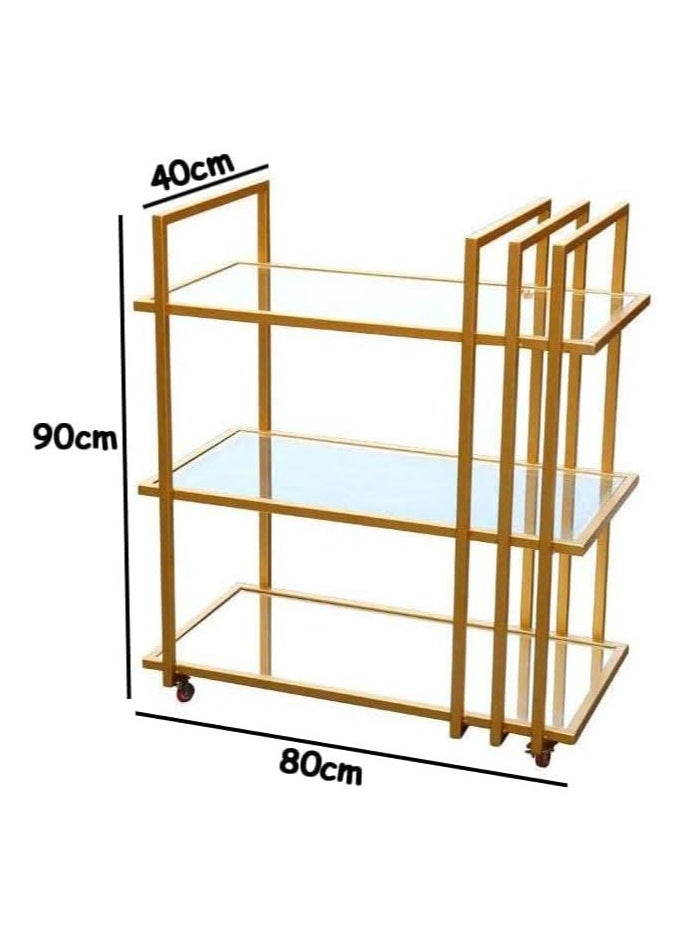 LINGWEI - Modern Kitchen Serving Cart 1.3cm Metal Frame with Clear Glass Shelves Pre Assembled Utility Cart with Lockable Wheels Ideal for Home Kitchen Hotels - Image 1