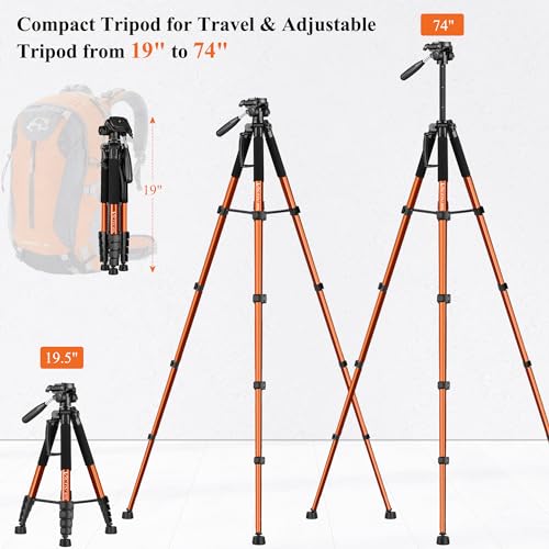 Victiv Tripod 74-Camera-Tripod for Cell Phone, Aluminum Professional Heavy Duty Camera Tripod Stand, Tripod for Camera DSLR SLR with Carry Bag, Compatible with Canon Nikon iPhone - Image 2