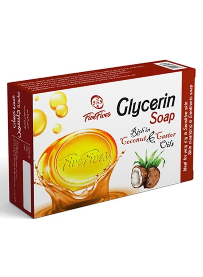 خمس خمسات صابون جلسرين غني بزيت جوز الهند وزيت الخروع 100 جرام . - Image 2