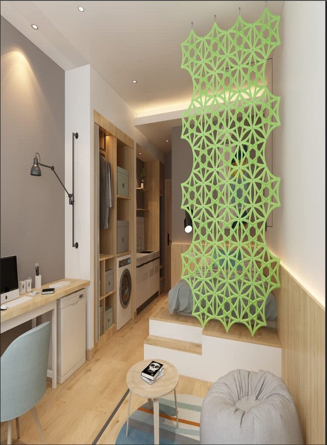 OSHIYINN فاصل غرفة معلق من أوشيين - 12 قطعة، سطح من ألياف اللباد على شكل نجمة سداسية مجوفة ثلاثية الأبعاد، لوحة شاشة من ألياف البوليستر عالية الكثافة، ديكور منزلي ومكتبي (أخضر نيون) - Image 3